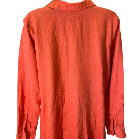 For Cynthia Linen Button-Down Shirt - Burnt Orange, Size M - Picture 5 of 5